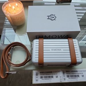 RIMOWA Aluminum Personal Crossbody- Silver- Brown Strap